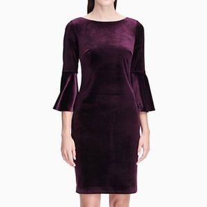 Calvin Klein Red Velvet Bell Sleeve Dress